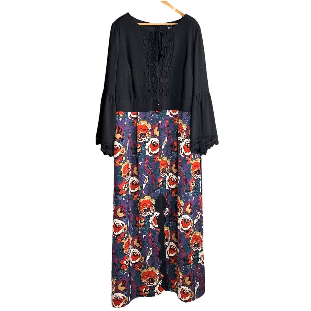 Anna Sui Modcloth Retro Floral Birds Print Midi Maxi Dress Plus Size 22 Novelty